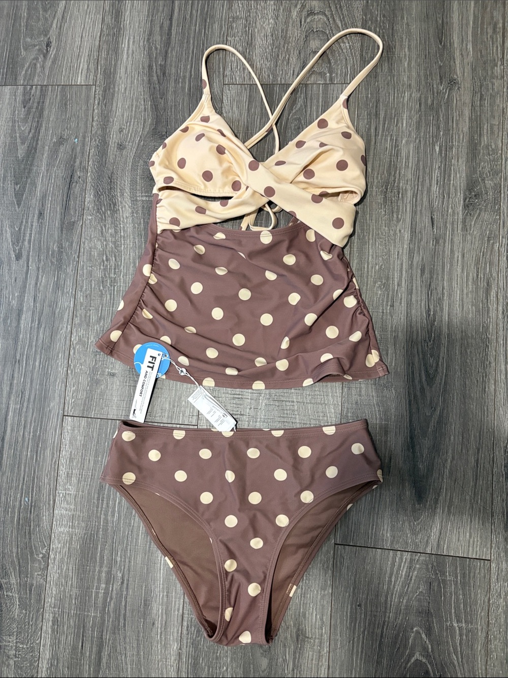 Cupshe Brown and Cream Polka Dot Two-Piece Tankini Set